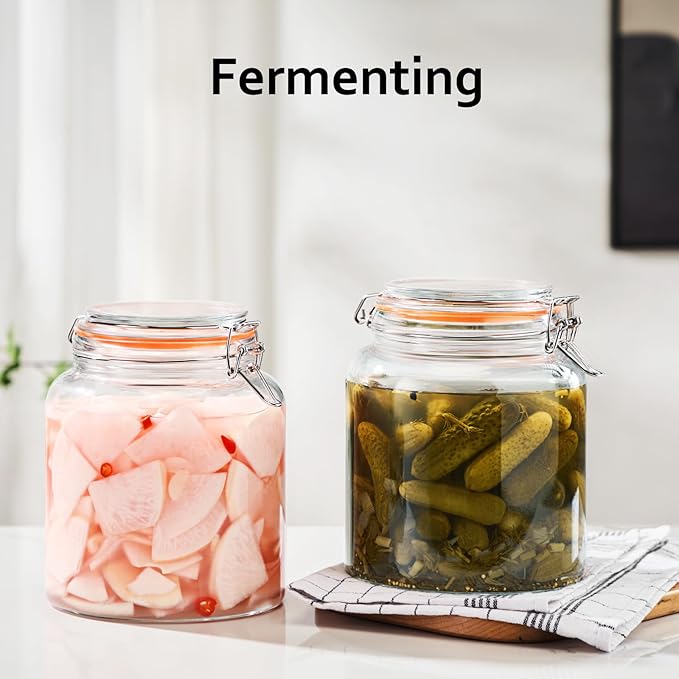 0.6 Gallon Glass Storage Jar with Airtight Lid, Wide Mouth Glass Canister Set of 2, Food Grade Clear Glass Container for Pantry Dry Food Storage, Pickling, Fermenting and Kitchen Organization