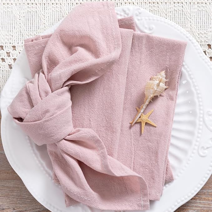 MLMC 4 Pack Pink Cloth Napkins Rustic Washable Cotton Linen Napkins Set of 4 Dusty Pink 17"x17" Reusable Dinner Napkins Cloth for Wedding Bridal Shower Reception Everyday Use