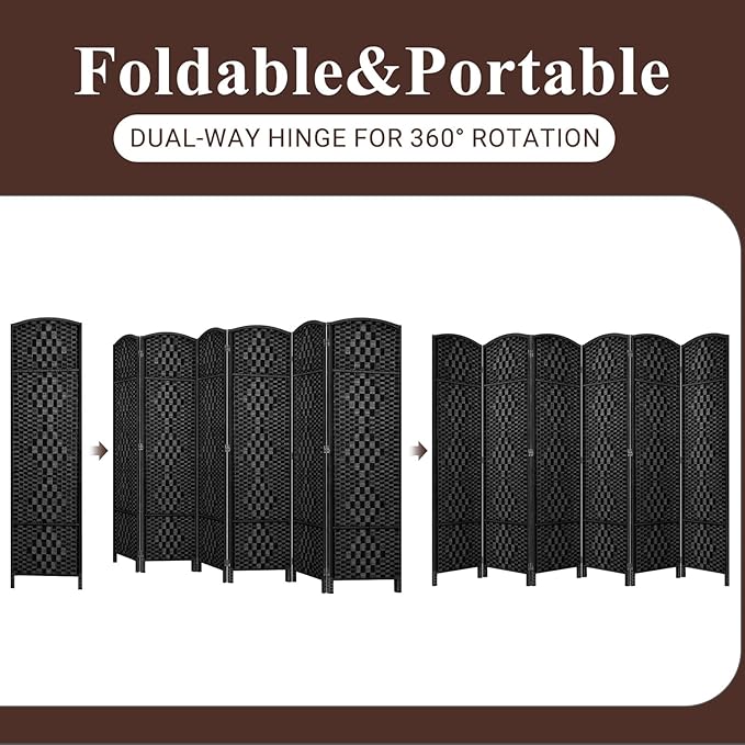 HALLYBEE Room Divider, Room Dividers and Folding Privacy Screens, 16in Privacy Screen, 6 Panel Temporary Wall Partitions, 6ft Space Separation Panel Screen, Black