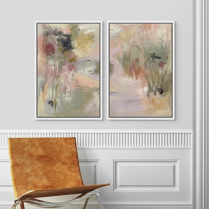 SIGNLEADER Framed Canvas Print Wall Art Set Soft Abstract Pastel Floral Impressionist Botanical Illustrations Modern Multicolor for Living Room, Bedroom, Office - 16"x24"x2 WHITE