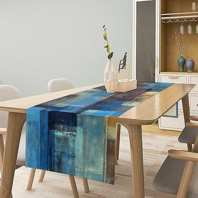Navy Blue Abstract Art Contemporary Table Runner,Modern Neutral Decorative Pattern Table Runner for Coffee Table Dining Room Table Bedroom Party Holiday Decor 13x36inch