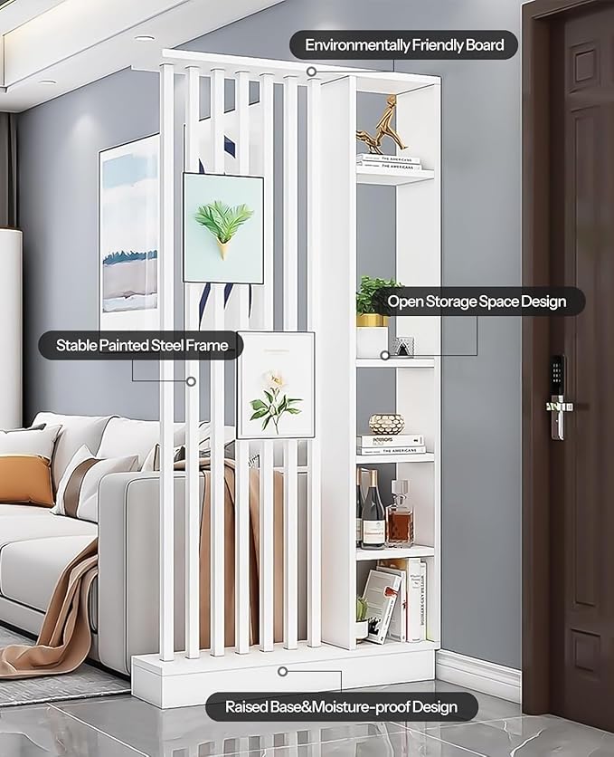 Wall Room Divider, Storage Cabinet Storage Display with Shelves, Modern Freestanding Wood Room Divider Screen, Wall Privacy Screens for Home Decorative (White,43.3" L x 9.5" W x 79.5" H)