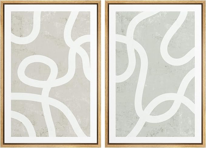 SIGNWIN Framed Canvas Print Wall Art Set Pastel White Swirl Pattern Collage Abstract Shapes Illustrations Modern Art Minimal Boho Relax/Calm for Living Room, Bedroom, Office - 16"x24"x2 Natural