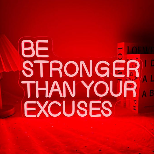Allball Be Stronger Than Your Excuses Neon Sign, Gym Neon Light Motivational Sign USB Powered LED Dimmable, for Gym Office Classroom Bedroom Bar Gymnastic Athletes Sign(15.7 * 10.6 In)