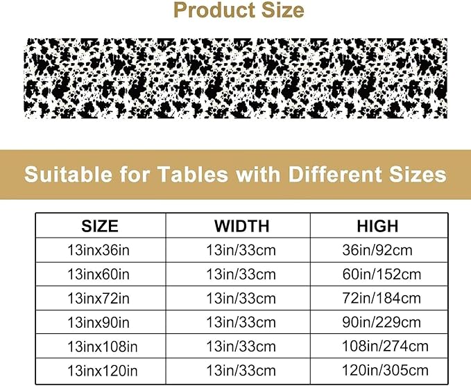 Fur Table Runner,Retro Farm Wild Animal Cow Pattern Table Runner for Coffee Table Dining Room Table Bedroom Party Holiday Decor 13x108inch