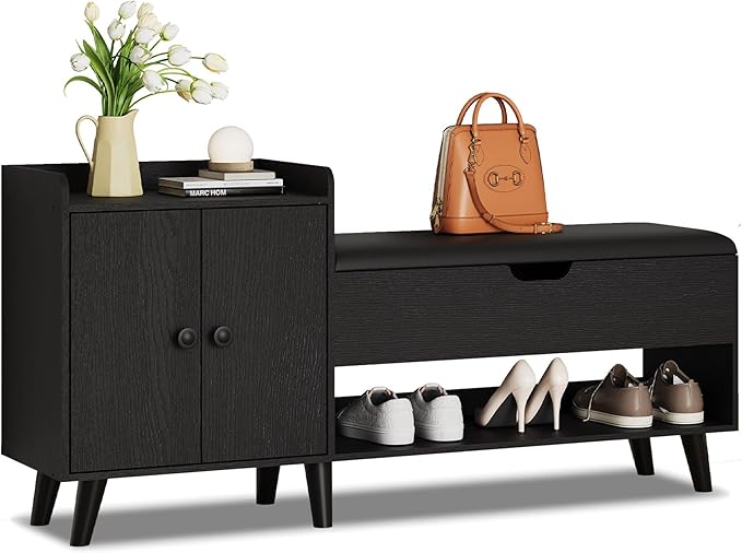 ZOPEND 50" Entryway Shoe Bench with Hidden Storage,Shoe Organizer Storage Bench with Shelf and Cabinet Entryway Bench for Bedroom Living Room and Hallway
