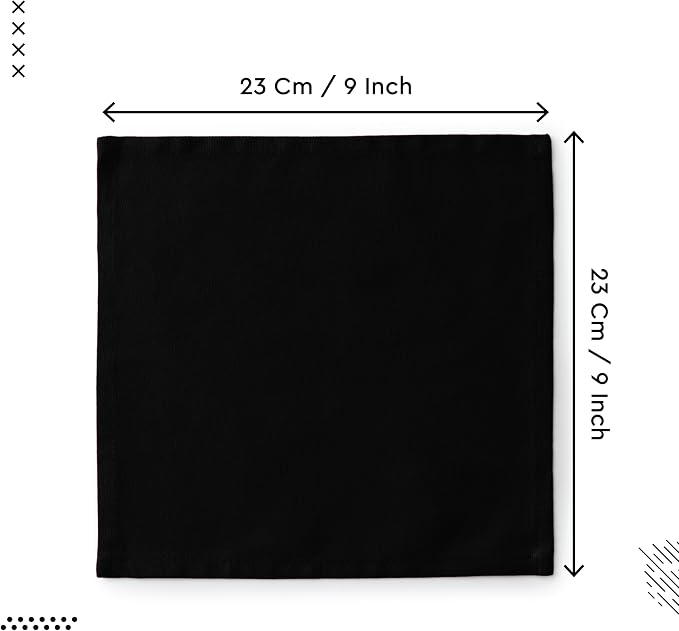 Encasa XO Cocktail Cloth Napkins Set of 12 | Pure Cotton Table Napkin | Size (9"x9") | Jet Black Solid | Machine Washable