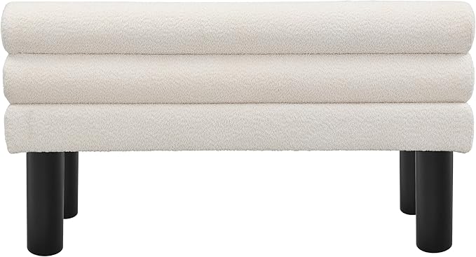 Christopher Knight Home Wally Boucle Upholstered Dining Bench, Modern Large Dining Room Chair, Entryway Ottoman Bench, Bedroom End of Bed Seating, Armless Desing and Wooden Frame, Milky White+Black