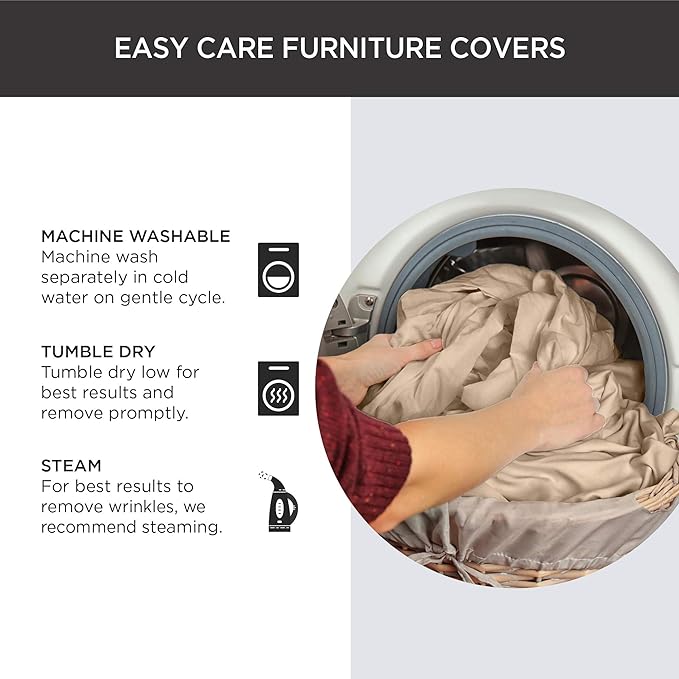 SureFit Cotton Duck Armchair Box Cushion One Piece Slipcover, Chair Cover, Relaxed Woven Fit, 100% Cotton, Machine Washable, Gray