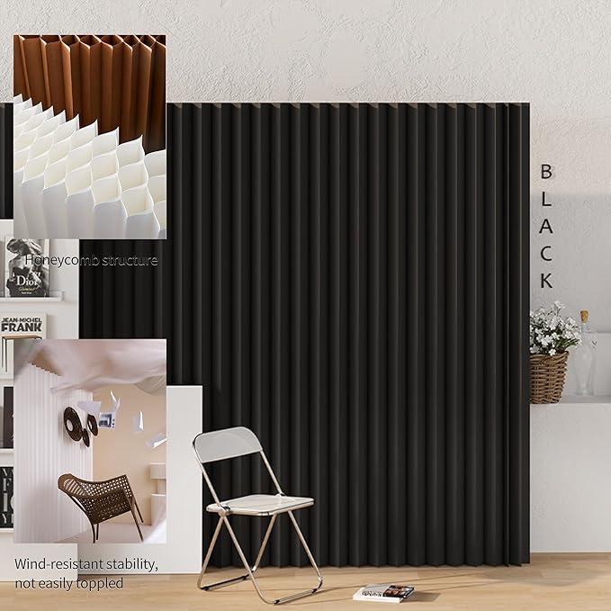 Paper Room Divider, Folding Black Privacy Screens, Decorative Enterprise Office Temporary Divider Wall,Indoor Folding Portable Partition Screen for Home Dorm Office Studio Exhibition Store