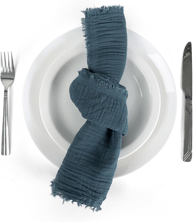 FINGERCRAFT Cloth Napkins Natural Cotton Cheesecloth Set of 12 Premium Fringe Design Dinner Napkin Soft Durable Ideal for Dining Room, Restaurant, Weddings Events Washable Good Absorbency Stellar