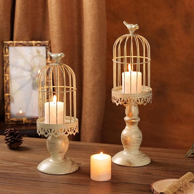 1 Pcs Birdcage Candle Holder, Vintage Bird Cage Decor, Decorative Wedding Candle Centerpieces for Bedroom Restaurant Tables Home (L)