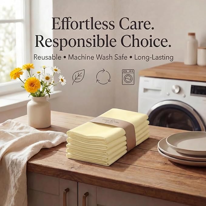 Urban Villa Cloth Napkins 100% Cotton Highly Absorbent Washable Durable Reusable Premium Dinner Napkins Ideal for Gifts for Mothers Day Hotel Farmhouse Parties - Yellow (20" x 20", Set of 12)