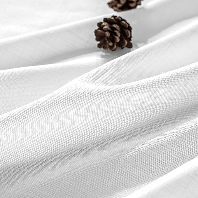 MIULEE White Linen Curtains 90 Inches Long 2 Panels for Bedroom Living Room, Soft Thick Linen Textured Back Tab Window Drapes Semi Sheer Light Filtering Rod Pocket Modern Farmhouse Decor