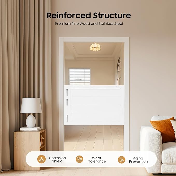 Room Divider Door White | Black Space Saving Sliding Partition Door for Doorways | Farmhouse Style Half Door w/Pull Rope | No-Drill Interior Door for Home Office & Studio (White, 35.4x23.6in)