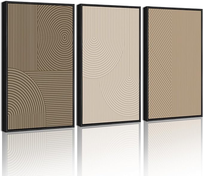 PHOPAGO 16x24in Large Minimalist Abstract Framed Wall Art Modern Boho Neutral Line Wall Decor Geometric Artwork Bedroom Living Room Black Framed