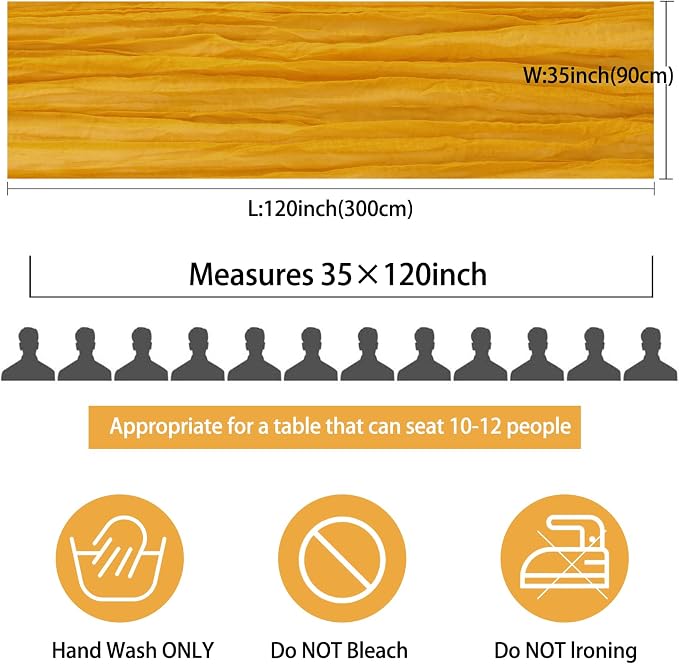 12 Pack 10Ft Cheesecloth Table Runner 35x120 Inch Boho Gauze Table Runner Rustic Cheese Cloth Long Romantic Table Runners for Wedding Bridal Shower Birthday Party Table Decor (Mustard)