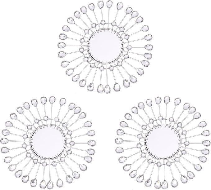 Silver Mirrors 3 PCE, 9 inchSunburst Mirror Hanging Wall Decor, Valentine Decorative Mirror Wall Art, Round Mirrors for Bedroom Living Room Bathroom Kitchen, Warming Valentine Gifts
