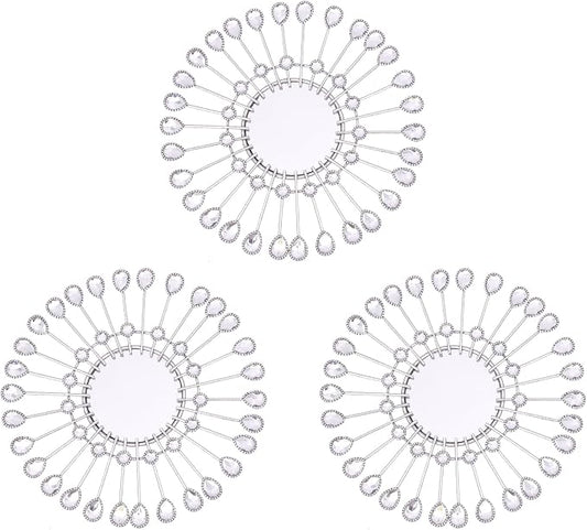 Silver Mirrors 3 PCE, 9 inchSunburst Mirror Hanging Wall Decor, Valentine Decorative Mirror Wall Art, Round Mirrors for Bedroom Living Room Bathroom Kitchen, Warming Valentine Gifts