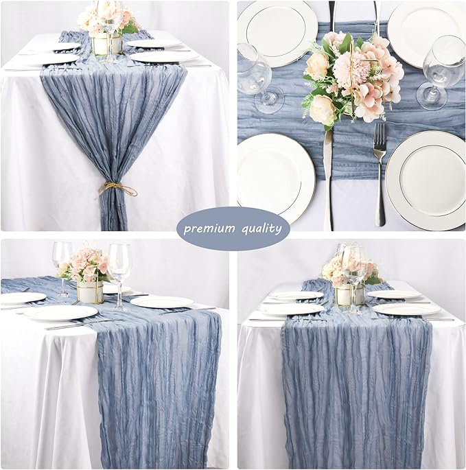 12 Pack 13Ft Cheesecloth Boho Gauze Table Runner - 35x157 Inch Rustic Cheese Cloth Long Table Runner - Dusty Blue