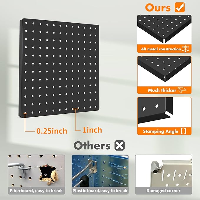 Peg Board, 4 Pack Metal Pegboard Kit,Black Pegboard Wall Organizer with 32 Pcs Hooks, Peg Board for Walls Home, Garage Tool Storage, Office Organization, Kitchen, Craft Room