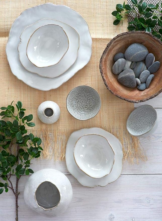 Serene Spaces Living Set of 2 Medium Free-Form Edge Glazed Ceramic Plate- Dinnerware for Vintage Weddings, Events, Measures 9" Long, 8" Wide and 1" Tall
