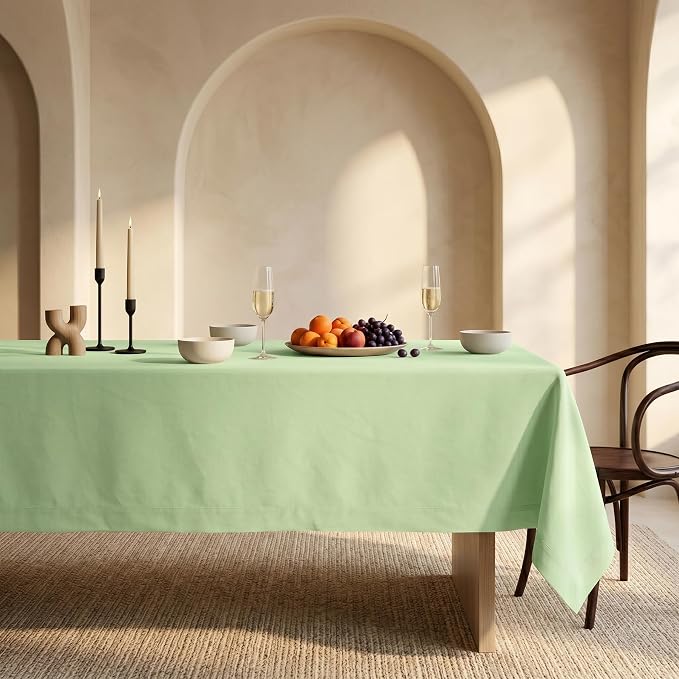 Solino Home Linen Tablecloth for Rectangle Tables 60 x 108 Inch - 100% Pure Linen Pastel Green Table Cloth - Fete, Machine Washable Cloth Tablecloth for Summer