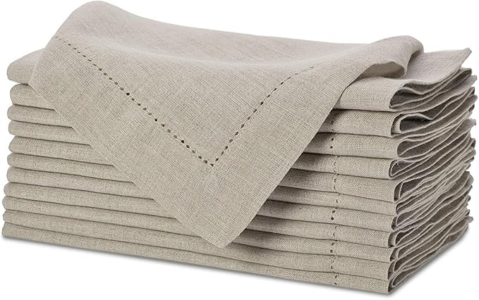 Sweet Needle 100% Pure Linen Napkins with Hemstitch Natural, 20 x 20 IN | Pack of 12 | European Flax Washable, durable and Reusable. Luxury Dinning for Christmas, New Year, Weddings, Restaurant, Party