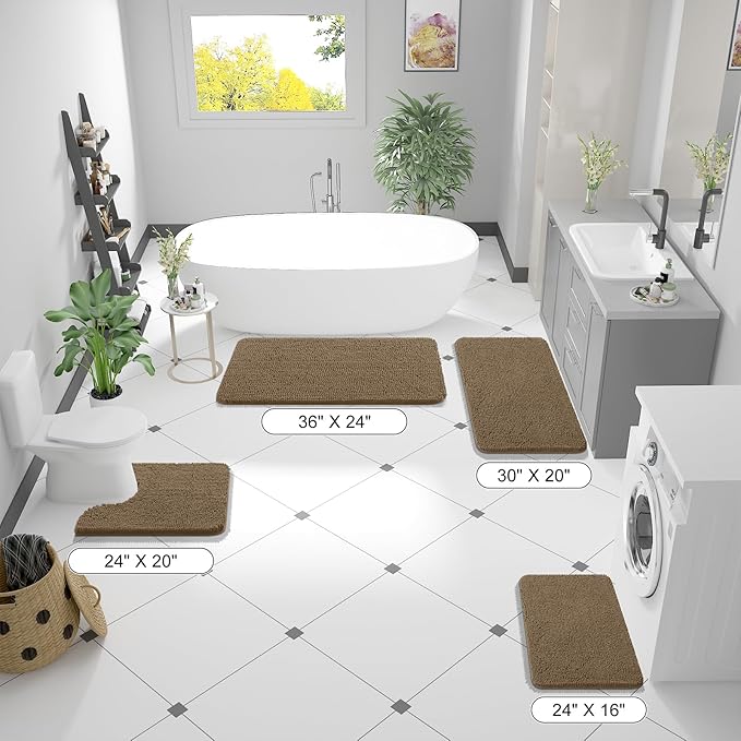 OLANLY Bathroom Runner Rugs 59x24, Extra Soft Absorbent Chenille Bath Rugs, Rubber Backing Quick Dry, Machine Washable Long Bath Mats for Bathroom Floor, Tub and Shower, Home Decor Accessories, Tan