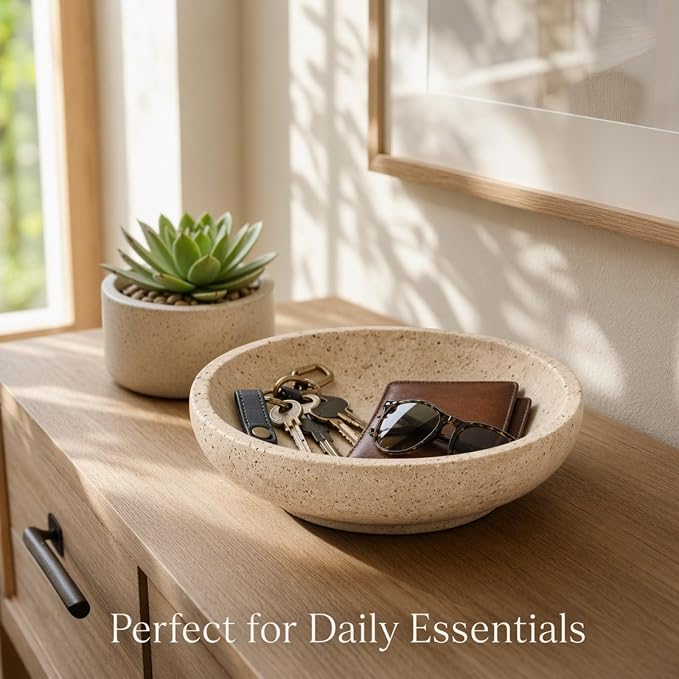 Natural Travertine Decorative Bowl 7.8", Fruit Bowl for Kitchen Counter & Natural Stone Centerpiece for Coffee Table Decor, For Entryway, Kitchen Fruit Bowl, Potpourri, Dining Table Centerpiece.