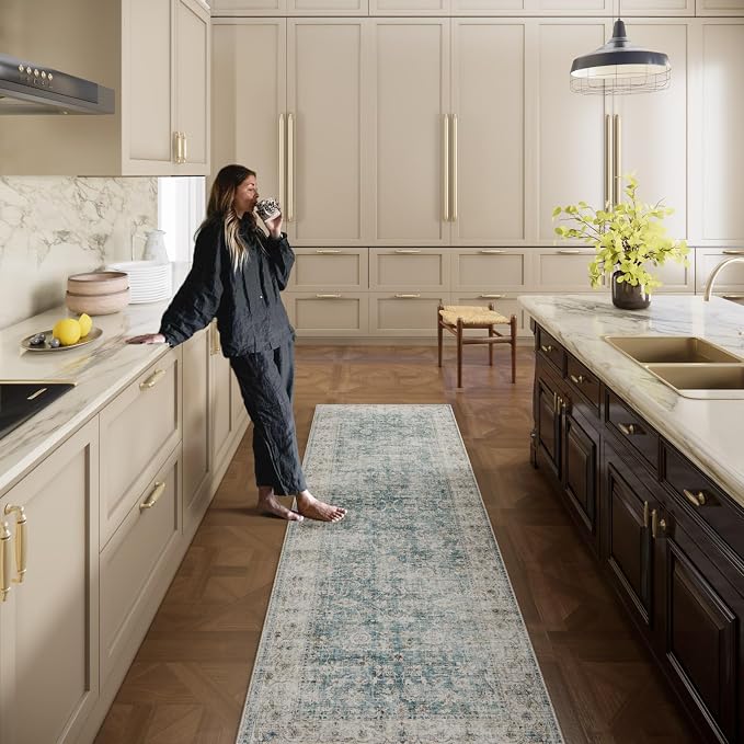 Washable Kitchen Rug Runners for Hallways: 2'x6' Bedroom Rug with Non Slip Backing Low-Pile Soft Indoor Floor Carpet Runner for Indoor Entryway Hallways Kitchen Laundry Room Farmhouse
