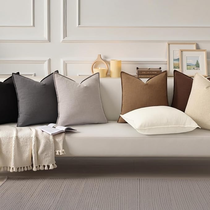 decorUhome Summer Decorative Linen Euro Sham Throw Pillow Covers 26x26 Inch Set of 2 Dark Grey Pillow Covers with Flange Edges Soft Farmhouse Boho Accent Pillow Cases for Couch Bed Living Room