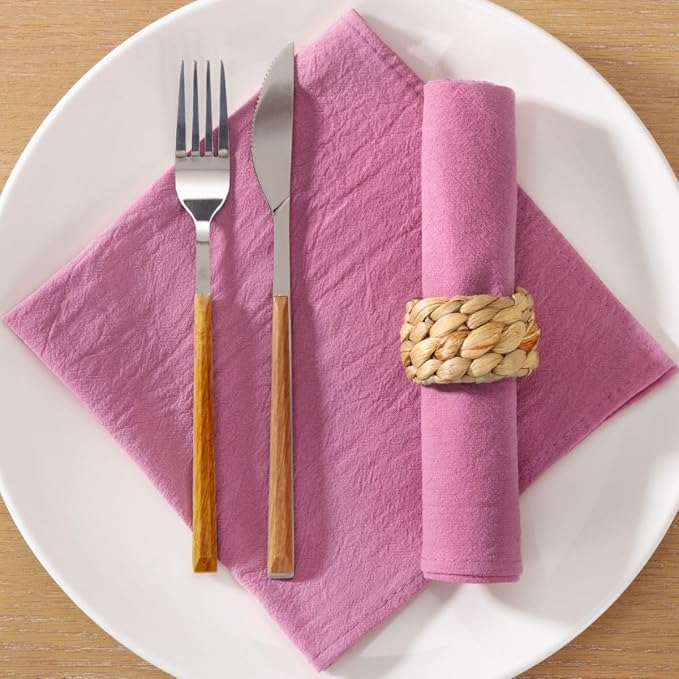 MLMC 8 Pack Mauve Pink Cloth Napkins Rustic Washable Cotton Linen Napkins Set of 8 17"x17" Reusable Dinner Napkins Cloth for Wedding Bridal Shower Tea Party Picinc Everyday Use