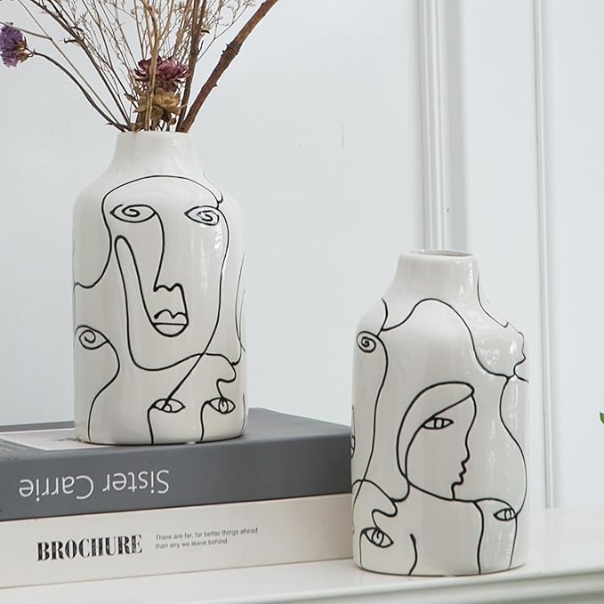 Kimdio Ceramic Vase for Home Decor, Abstract Irregular Design Flower Vase, Living Room Decor Minimalist Decorative Vases for Pampas Grass
