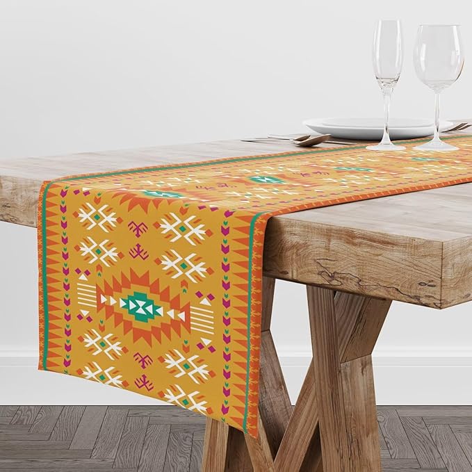 Aztec Southwest Table Runner,Ethnic Style Design Geometric Triditional Kitchen Table Runners Table Setting Decor for Garden Farmhouse Wedding Party Holiday Dinner Home 13x70 Inch