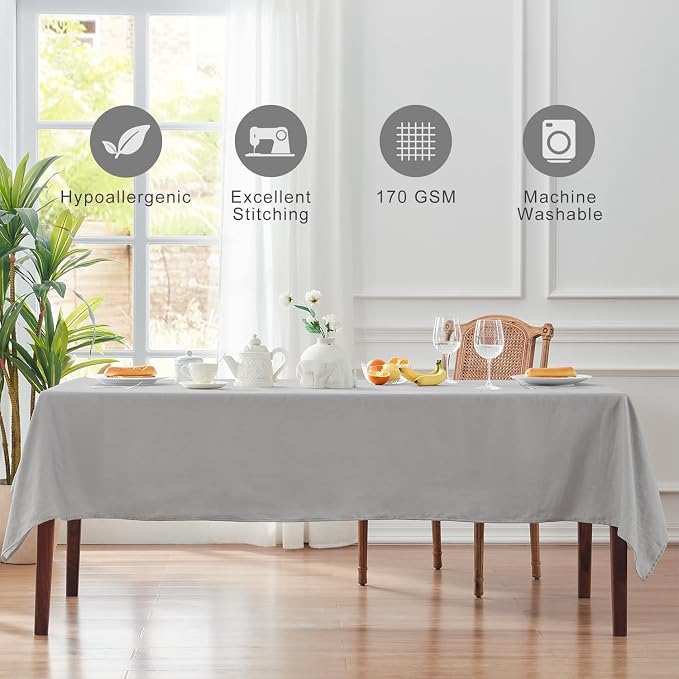 TOSMO 100% French Linen Tablecloth, Washable Farmhouse Rectangle Table Cloth for Kitchen, Dining, Party, Cocktail, Indoor and Outdoor Daily Use(60''x84'',Soft Grey)
