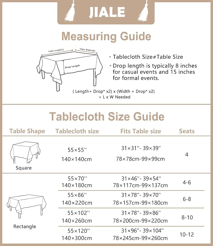 JIALE Tablecloths for Rectangle Tables,Cotton Linen Table Cloth Waterproof Tablecloth Wrinkle Free Farmhouse Dining Tables Cover,Soft Fabric Table Cloths with Tassels, Plaid, 55" X 120",10-12 Seats