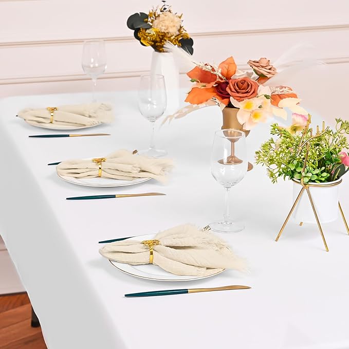 50 Pack Line Handmade Cloth Napkins 16 x 16 Inch Cotton Linen Napkins with Fringe, Washable and Reusable Napkins, Soft Rustic Boho Fringe Cloth Napkins for Dinners,Parties, Wedding
