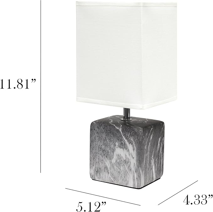 Simple Designs LT2071-BAW Gray Black Petite Marbled Ceramic Bedside Mini Table Lamp with White Fabric Shade…