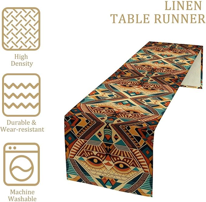 Aztec Rectangular Table Runner,Retro Ethnic Tribal Geometric Pattern Suitable for Home Living Room Kitchen Cafe Table Decor 13x90 Inch