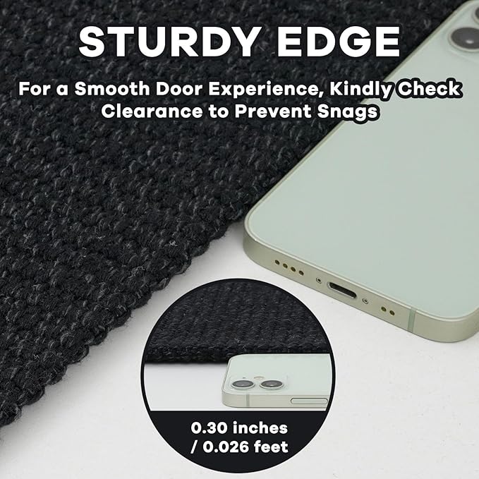 EARTHALL Washable Runner Rug 2x10 Ft Non Slip Runners for Hallways Long Cotton Rubber Backed Kitchen Runner Braided Indoor Floor Carpet Runners for Entryway, Hallway, Kitchen, Black/Grey