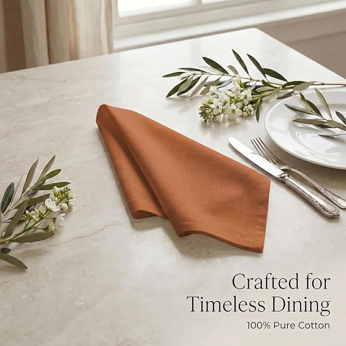 Urban Villa Cloth Napkins 100% Cotton Highly Absorbent Washable Durable Reusable Premium Dinner Napkins Ideal for Gifts for Mothers Day Hotel Farmhouse Parties - Rust (20" x 20", Set of 12)