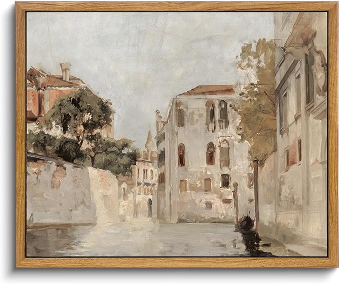 KBKBART Vintage Wall Art, Retro Neutral Italy Wall Art Framed Canvas Art Prints Venice Canva Painting Farmhouse Decor, Rustic Impressionism Scenic Landscape Wall Decor for Bathroom, Bedroom Living Room, Vintage Wall Decor(8"x10")