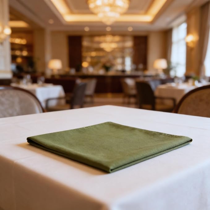 Cloth Napkins Set of 12, 100% Cotton Fabric Reusable Dinner Napkins, 18 x 18 Inch Washable Table & Kitchen Napkins for Everyday Dining, Entertaining, Home & Restaurant Use, Moss Green