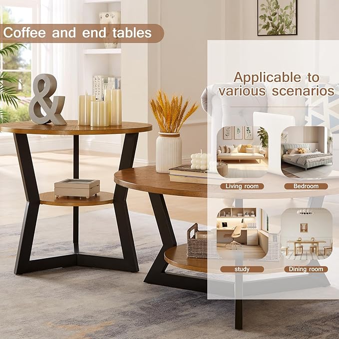 Round Coffee Table, Wood Circle Coffee Table with 2-Tier Storage, Center Table for Living Room Bedroom Office Apartment, Easy Assembly, 35'x 18' Inches, Espresso