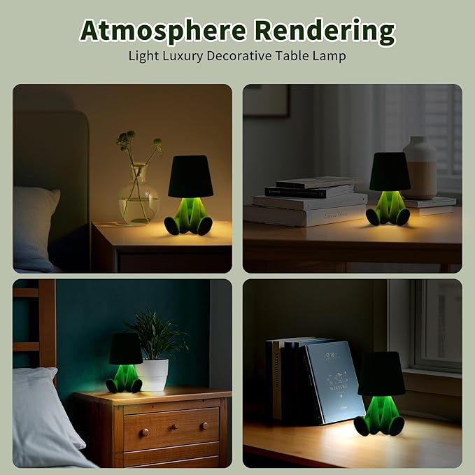 Bedside Touch Control Table Lamp, Golden Decor Thinker Statue LED Table Lamp With USB Port, 3 Way Dimmable Modern Night Light Nightstand Lamp For Home Living Room Office Shelf Decor (light green-A)