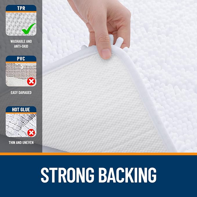 OLANLY Bathroom Runner Rugs 70x24, Extra Soft Absorbent Chenille Bath Rugs, Rubber Backing Quick Dry, Machine Washable Long Bath Mats for Bathroom Floor, Tub and Shower, Home Decor Accessories, White