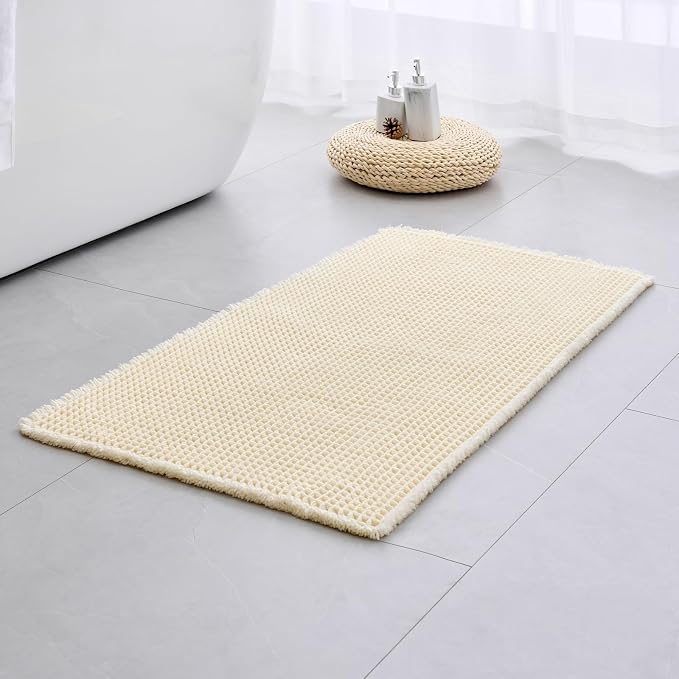Disolla Waffle Bath Mat, Non Slip Absorbent Bathroom Rug, Machine Washable Quick Dry Ultra Soft Bathroom Floor Mat, Ivory Bath Rug for Tub Shower, 24''x48''