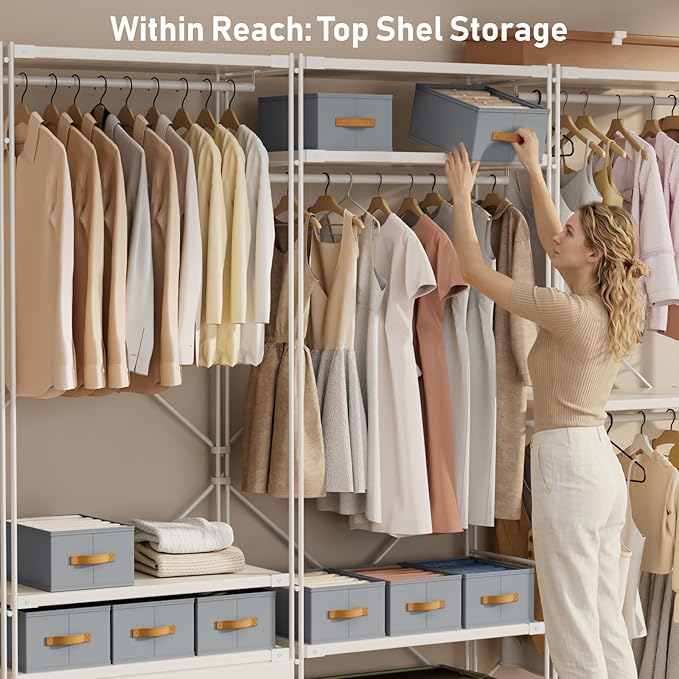 DIMJ Wardrobe Clothes Organizer - Foldable Closet Drawer Organizer Dividers for Jeans, Pants, Sweater, T Shirt, Storage Bins with Handles for Shelf