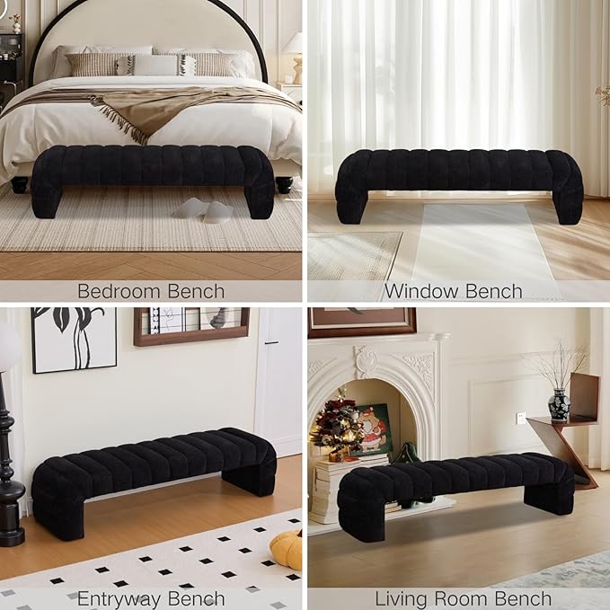 Chifee & Vingol 69.7" W Modern Living Room Bench Upholstered Bedroom Benches End of Bed Bench for Entryway, Dining Room and Living Room,Black